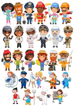 Diverse Professions and Occupations Cartoon Characters Vector Set Free Vector