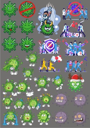 Cartoon Virus and Healthcare Worker Illustrations Set Free Vector