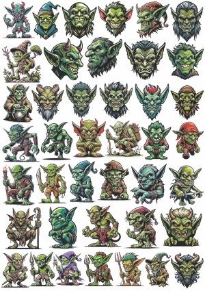 Collection of Colorful Goblin and Orc Character Illustrations Free Vector