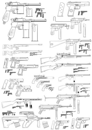 Detailed Vector Illustrations of Various Firearms and Magazines Free Vector