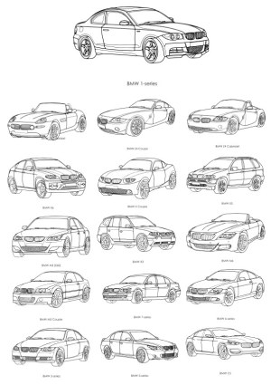 Outline Vector Illustrations of Various BMW Car Models Free Vector