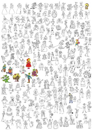 Large Collection of Classic Fairy Tale Characters Line Art and Colored Vectors Free Vector