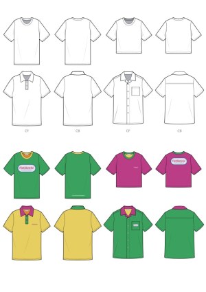 Technical Flat Sketch Templates of Various T-Shirt Designs Free Vector