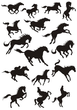 Black Silhouette Horse Vectors in Various Dynamic Poses Free Vector