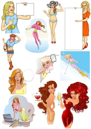 Set of Stylish Women in Various Activities and Poses Vector Free Vector