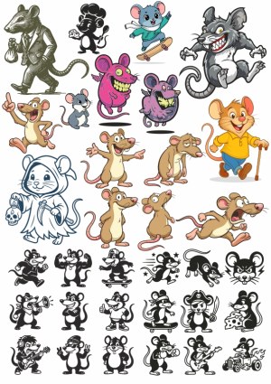 Collection of Cartoon and Vintage Rat and Mouse Characters Free Vector