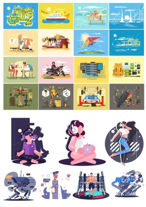 Collection of Lifestyle and Technology Vector Illustrations Free Vector