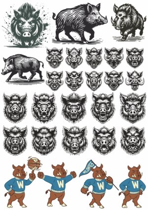 Wild Boar Vector Illustration Set with Cartoon Sports Characters Free Vector