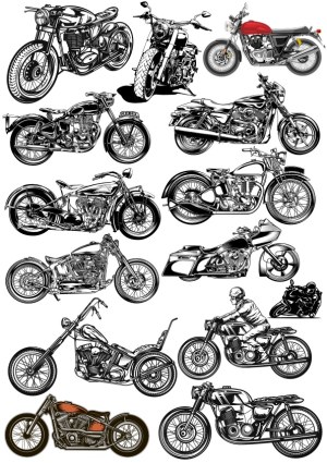 Detailed Vector Illustrations of Classic and Modern Motorcycles Free Vector