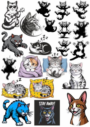 Variety of Cartoon Cats in Different Poses and Expressions Free Vector