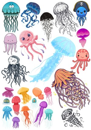 Collection of Colorful and Cartoon Jellyfish Illustrations Free Vector