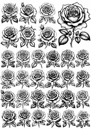 Detailed Black and White Rose Flower Line Art Illustrations Free Vector