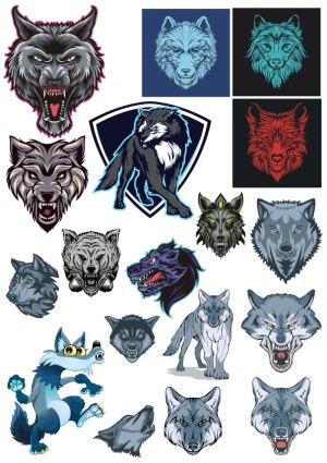 Collection of Vector Wolf and Werewolf Illustrations Free Vector