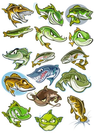 Cartoon Fish Characters Vector Set Free Vector