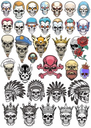 Collection of Colorful and Detailed Skull Vector Illustrations Free Vector