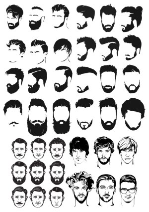 Men's Hairstyles and Beards Vector Set Free Vector
