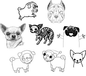 Collection of Black and White Dog Illustrations and Vector Art Free Vector