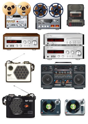 Collection of Vintage Audio Equipment Vector Icons Free Vector