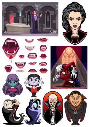 Collection of Cartoon and Gothic Vampire Characters and Mouth Expressions Free Vector