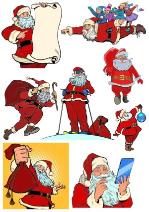 Santa Claus Various Christmas Vector Illustrations Free Vector