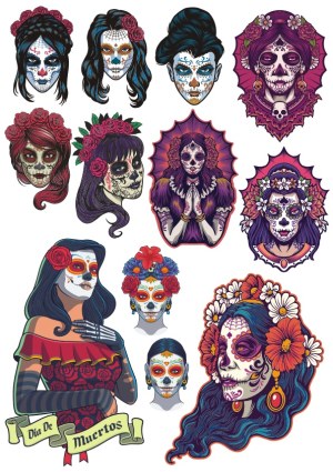 Day of the Dead Sugar Skull Women Vector Collection Free Vector