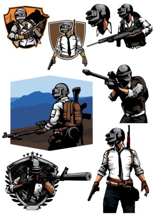 Vector Illustrations of Armed Soldiers with Helmets in Combat Poses Free Vector