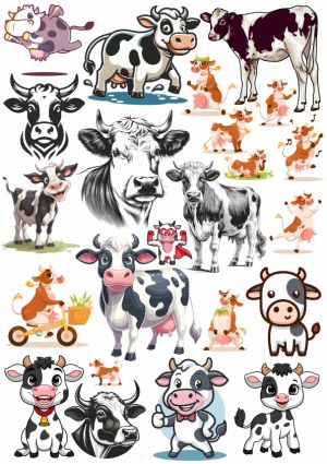 Collection of Cartoon and Realistic Cow Illustrations Free Vector