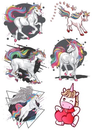 Set of Colorful Unicorn and Pegasus Vector Illustrations Free Vector