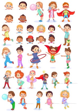 Collection of Playful Kids Illustrations with Various Activities and Expressions Free Vector