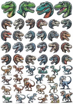 Collection of Colorful Raptor Dinosaur Vector Icons and Illustrations Free Vector
