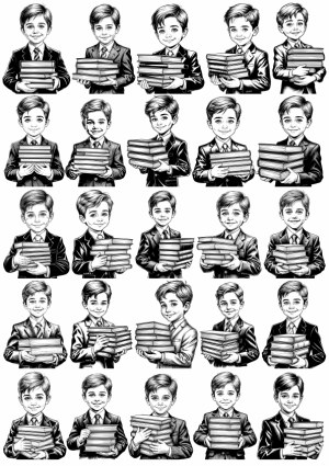 Black and White Vector Illustrations of Young Boys Holding Books Free Vector