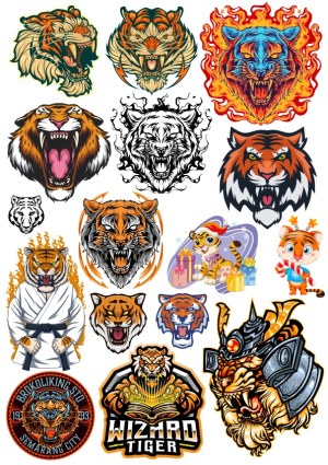Collection of Fierce and Cartoon Tiger Head Vector Illustrations Free Vector