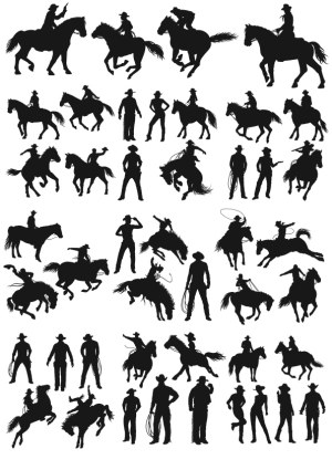 Silhouettes of Cowboys and Horses Vector Set Free Vector