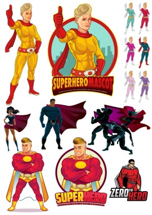 Comic Style Superhero Mascots and Poses Collection Free Vector