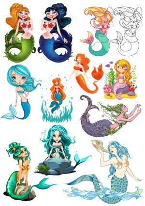 Collection of Colorful and Stylized Mermaid Vector Illustrations Free Vector