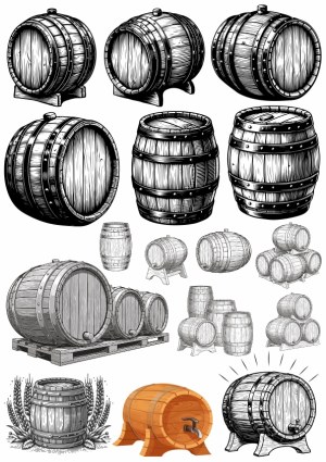 Detailed Vintage Wooden Barrel and Cask Illustrations Free Vector