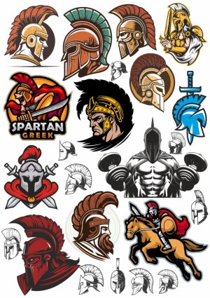 Collection of Spartan and Greek Warrior Helmets and Logos Free Vector