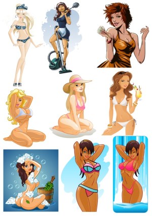 Vector Illustrations of Glamorous Women in Swimwear and Casual Poses Free Vector