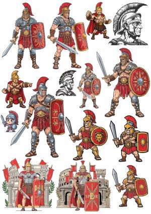 Collection of Roman Soldier and Gladiator Vector Illustrations Free Vector