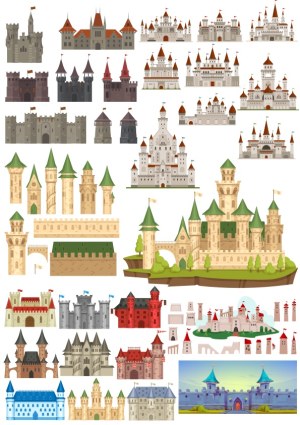 Collection of Medieval Castle Vector Illustrations Free Vector