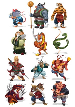 Animal Warriors Collection with Fantasy Armor and Weapons Free Vector