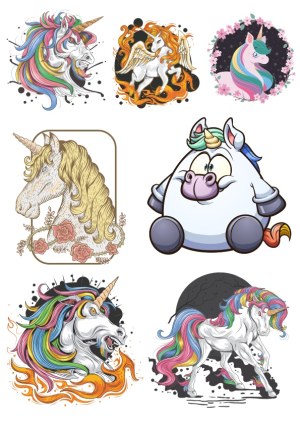 Collection of Colorful Unicorn Vector Illustrations Free Vector