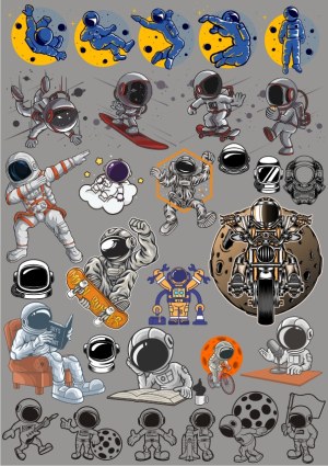Space Astronaut Vector Collection with Fun and Adventure Themes Free Vector