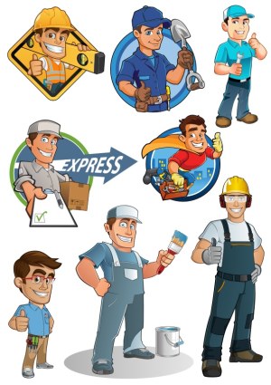 Construction and Maintenance Workers Cartoon Characters Set Free Vector