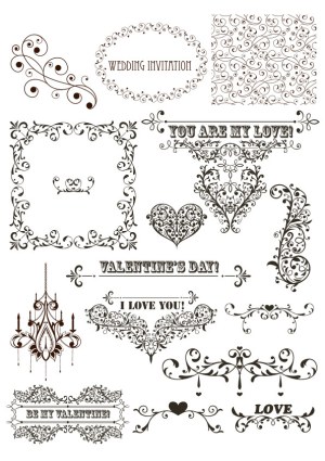 Romantic Valentine and Wedding Floral Flourish Ornaments Free Vector
