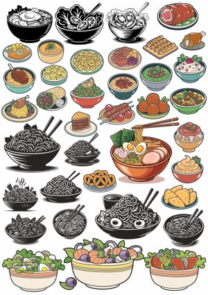 Assorted Asian and Western Food Vector Icons Free Vector