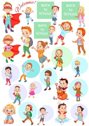 Back to School Cartoon Kids Collection with Costumes and Activities Free Vector