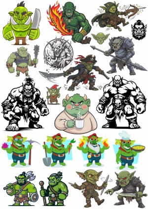 Assorted Vector Orc and Goblin Characters in Various Styles and Actions Free Vector