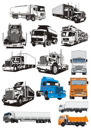 Vector Set of Various Transport Trucks and Trailers Free Vector
