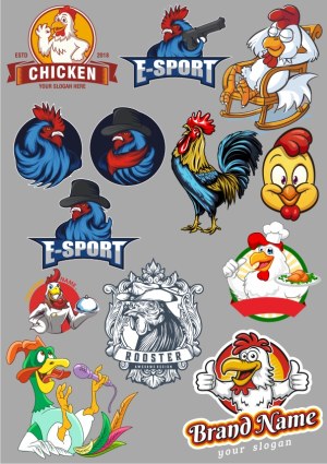 Cartoon Chicken and Rooster Logos and Mascots Collection Free Vector